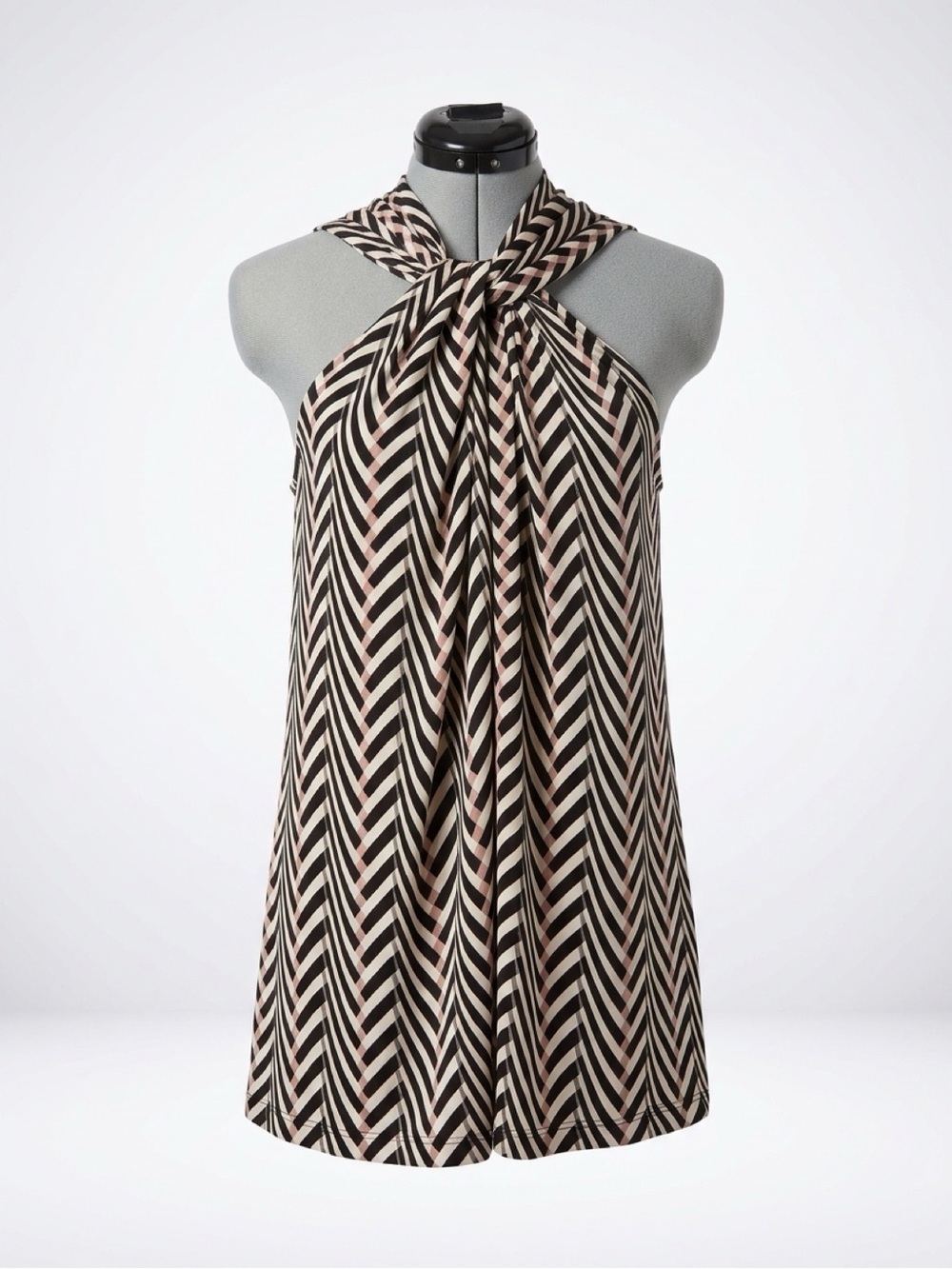 Lanvin Spring 2015 Alber Elbaz Twist Front Halter, caped back, silk, b/w/pink,42
